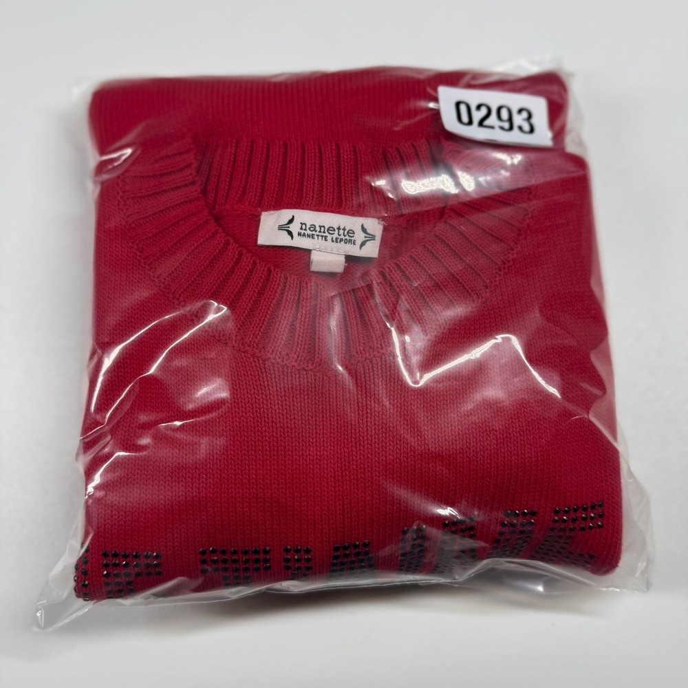 Nanette Lepore Red Je T'aime Heart Rhinestone Knit Sweater Womens Small - Picture 10 of 12